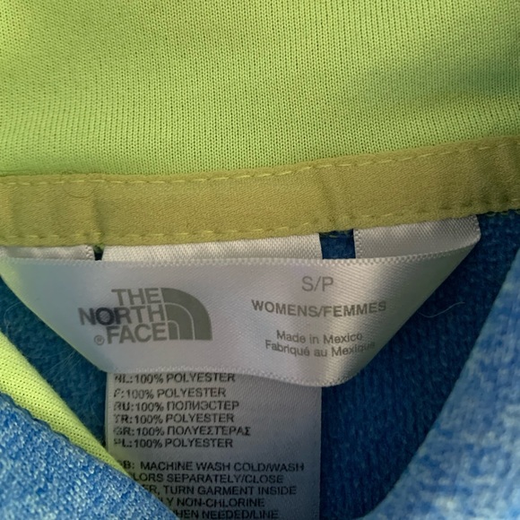 The North Face Heather Blue Yellow Logo Print Track Pullover Hoodie Ladies Sz SP - Picture 5 of 5